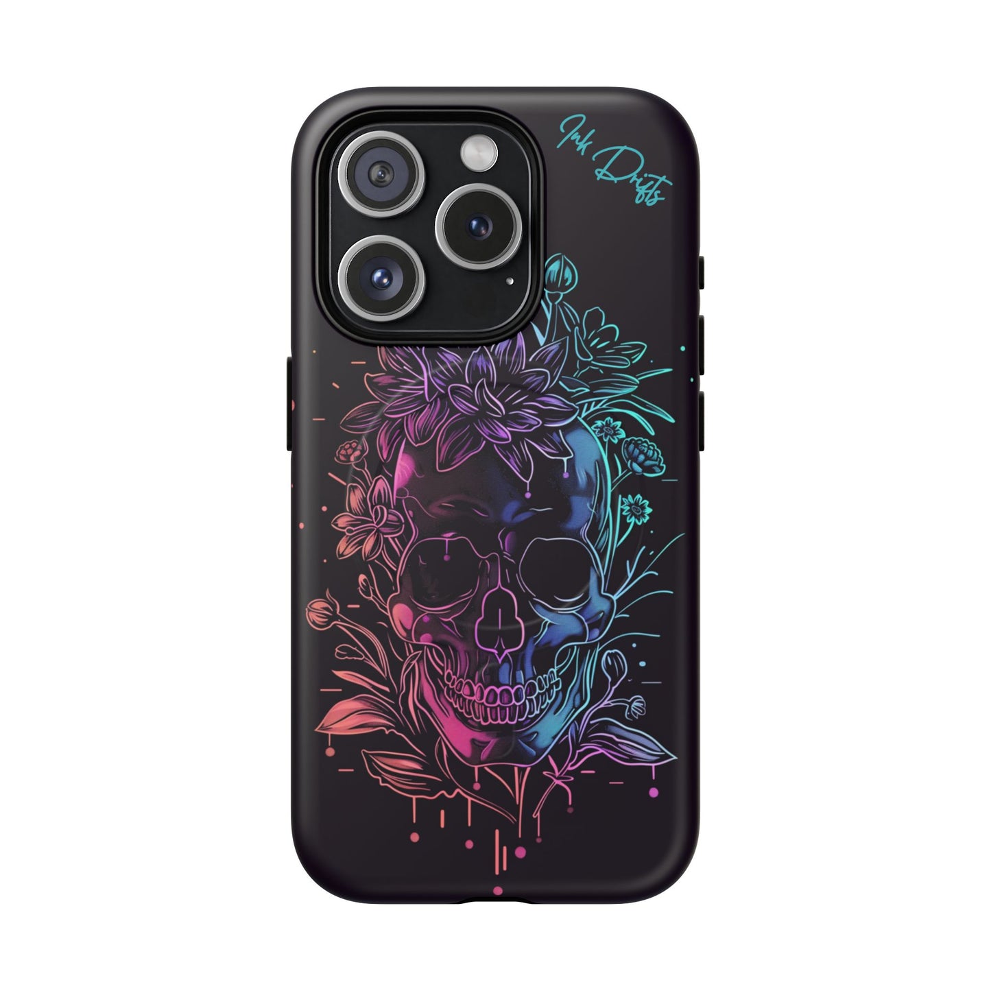 iPhone 15 Pro Matte Phone Case - Neon Skull | MagSafe iPhone Case