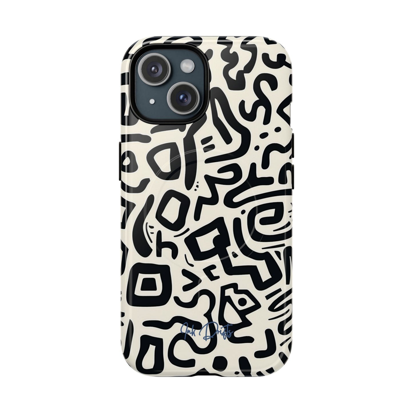 iPhone 15 Glossy Phone Case - Abstract Doodle | MagSafe iPhone Case