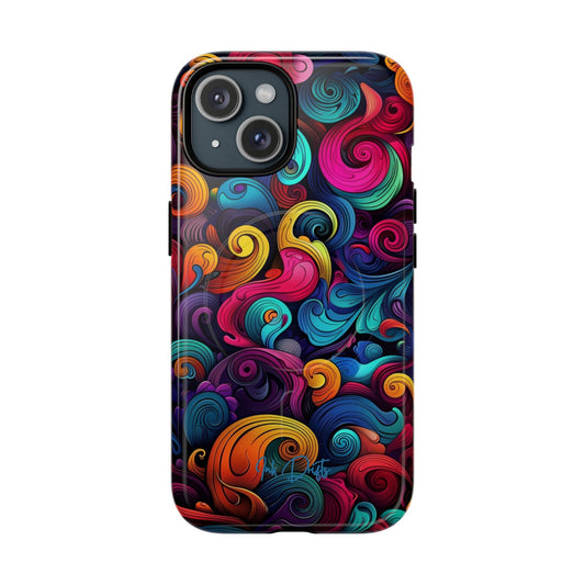 iPhone 15 Glossy Phone Case - Psychedelic Waves | MagSafe iPhone Case