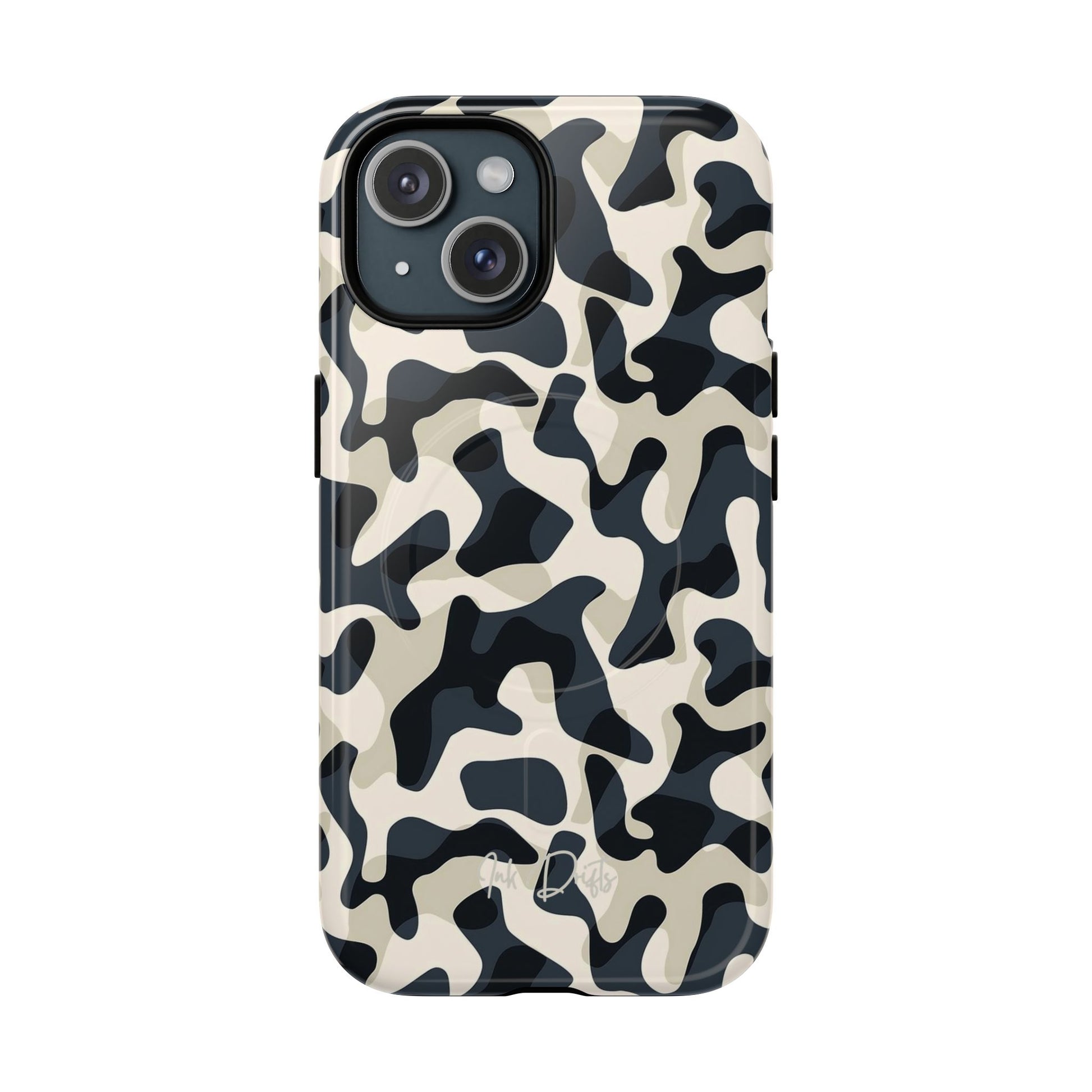 iPhone 15 Glossy Phone Case - Monochrome Camo | MagSafe iPhone Case