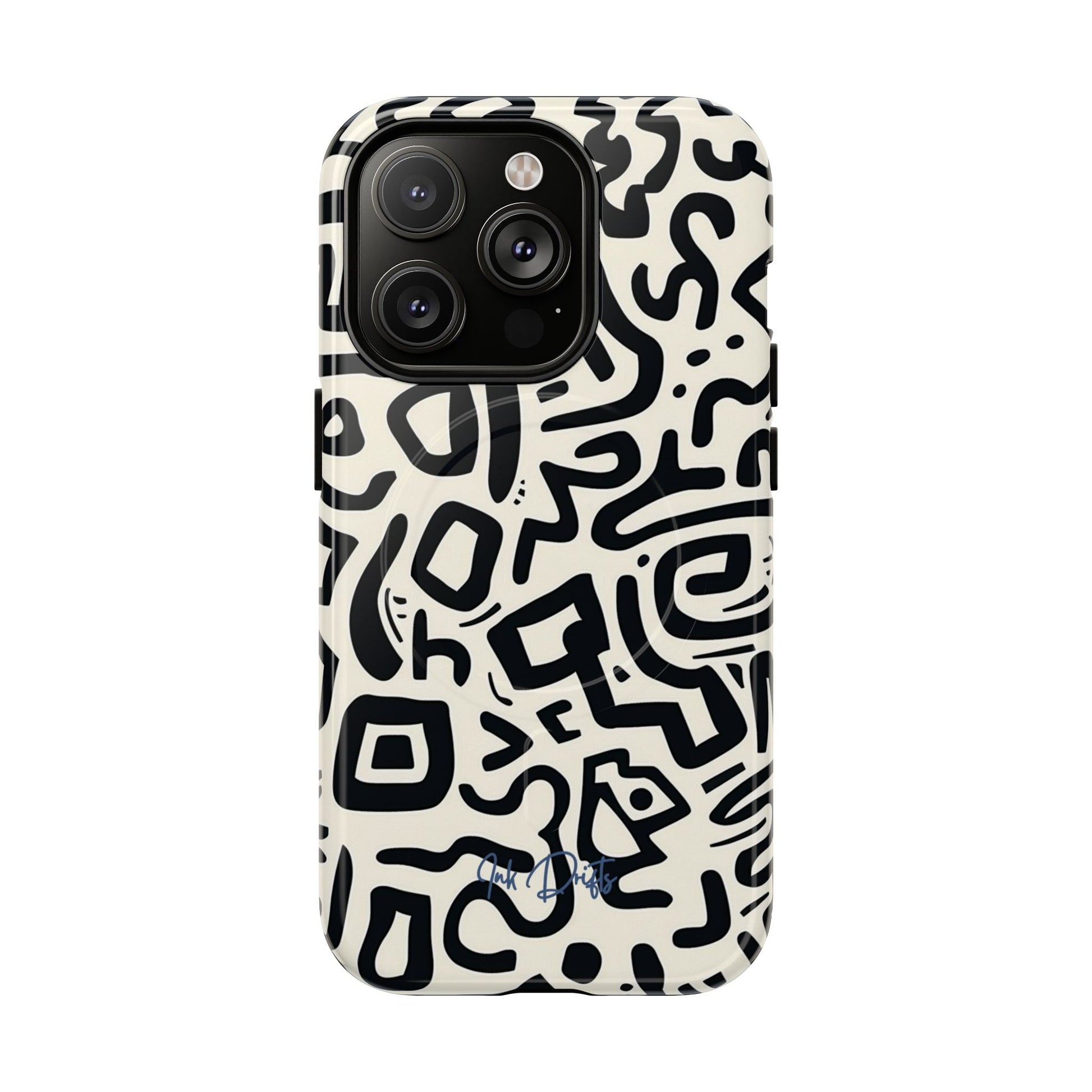 iPhone 14 Pro Glossy Phone Case - Abstract Doodle | MagSafe iPhone Case