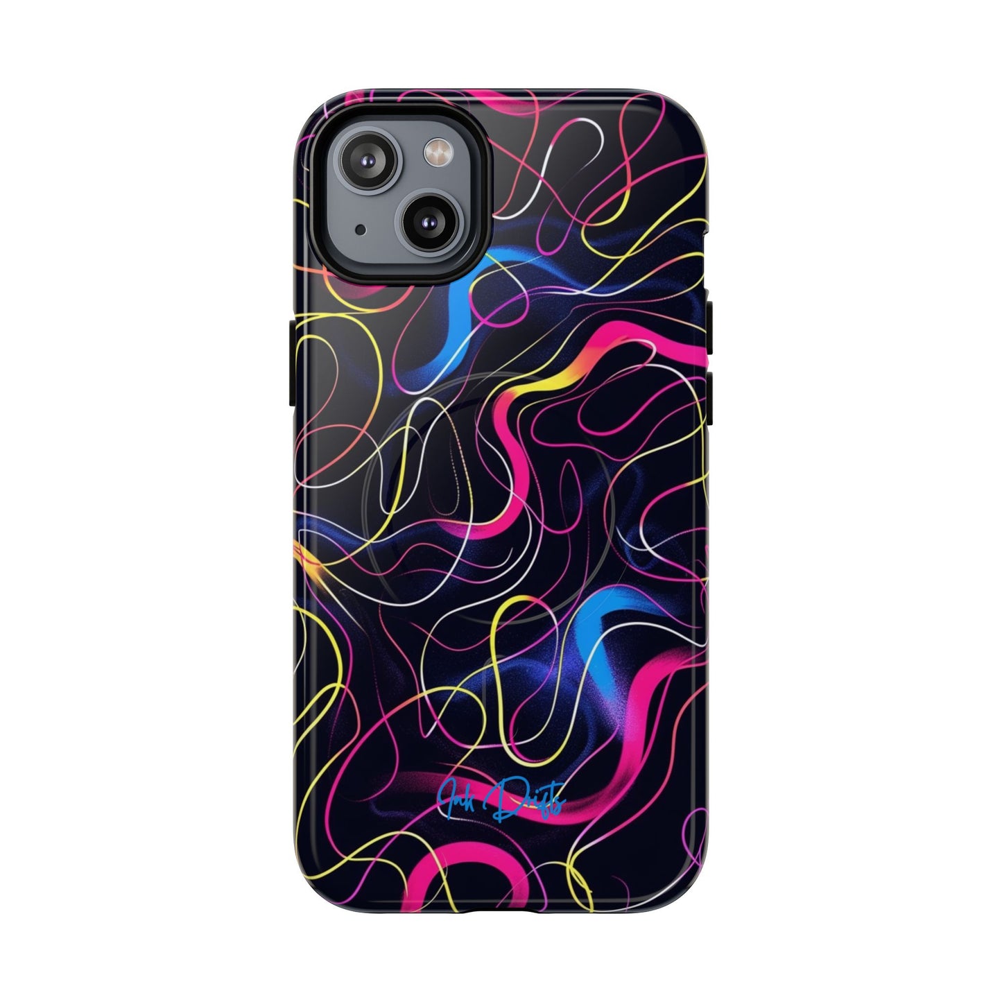 iPhone 14 Plus Glossy Phone Case - Neon Tangles | MagSafe iPhone Case