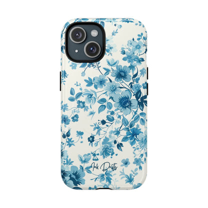 iPhone 15 Glossy Phone Case - Blue Blossom | MagSafe iPhone Case