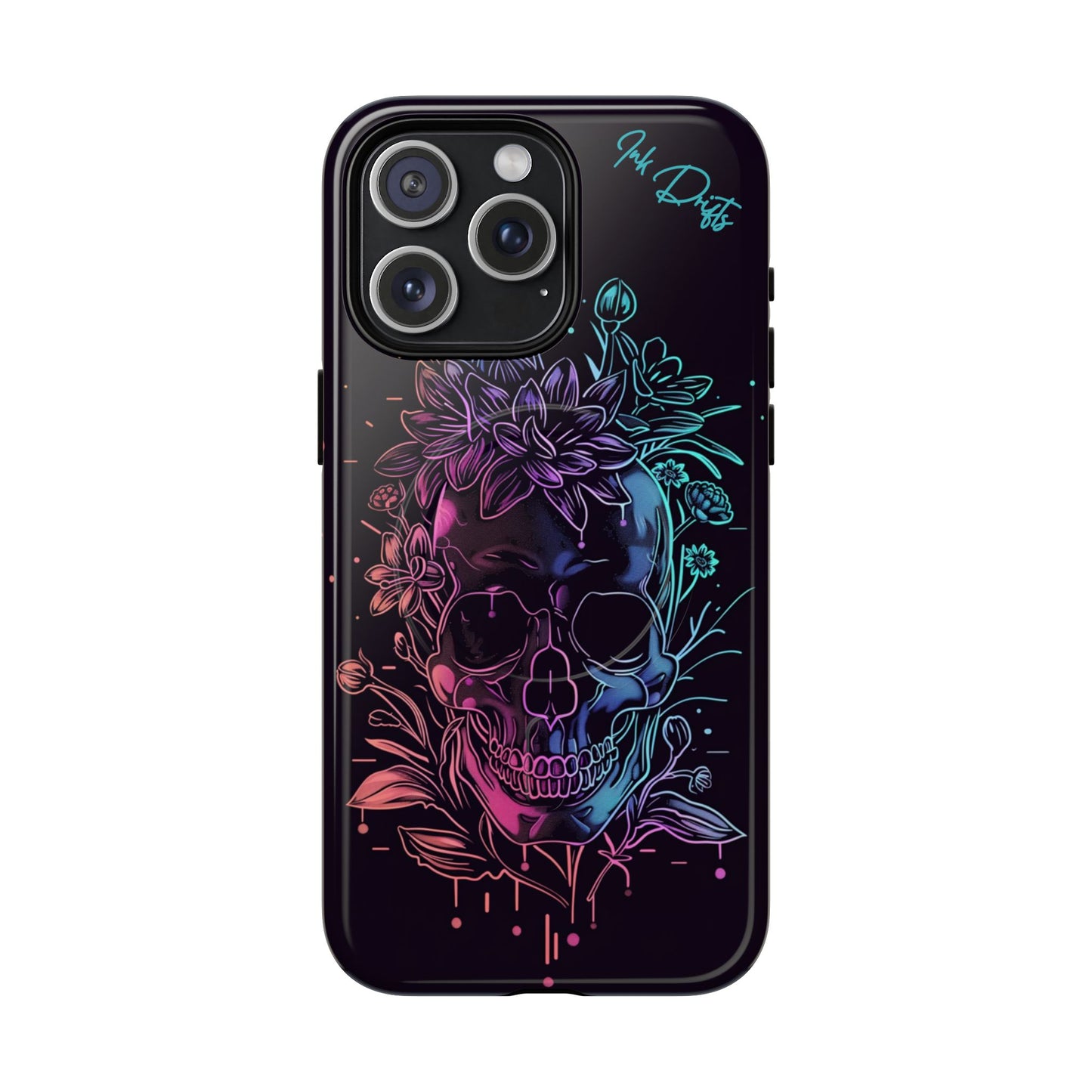 iPhone 15 Pro Max Glossy Phone Case - Neon Skull | MagSafe iPhone Case