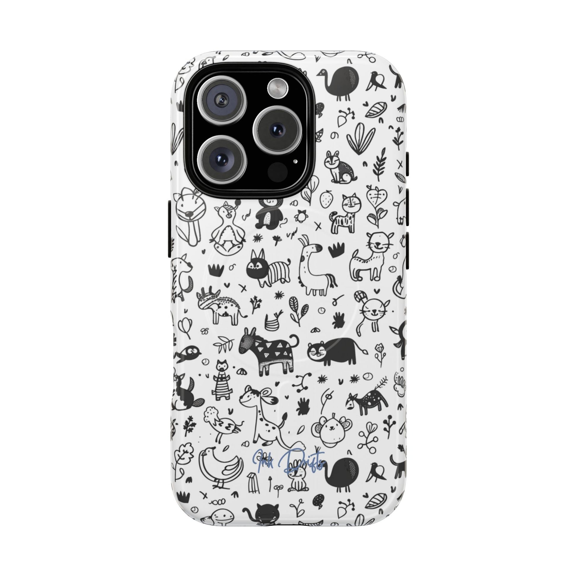 iPhone 16 Pro Glossy Phone Case - Doodle Zoo | MagSafe iPhone Case