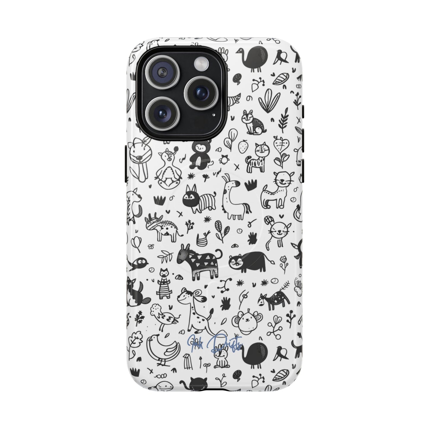 iPhone 15 Pro Max Glossy Phone Case - Doodle Zoo | MagSafe iPhone Case