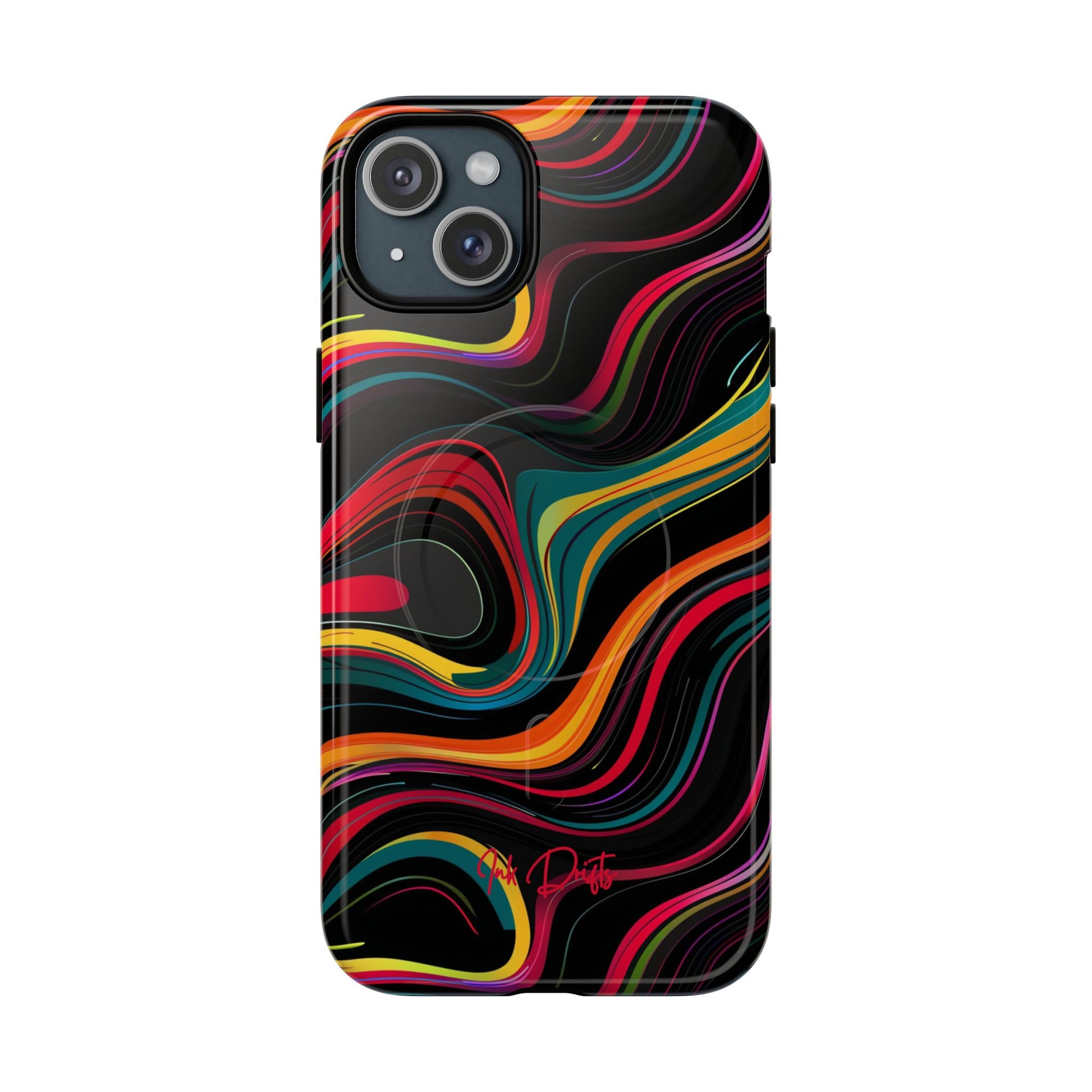 iPhone 15 Plus Glossy Phone Case - Vivid Currents | MagSafe iPhone Case