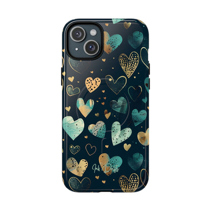 iPhone 15 Plus Glossy Phone Case - Golden Hearts | MagSafe iPhone Case