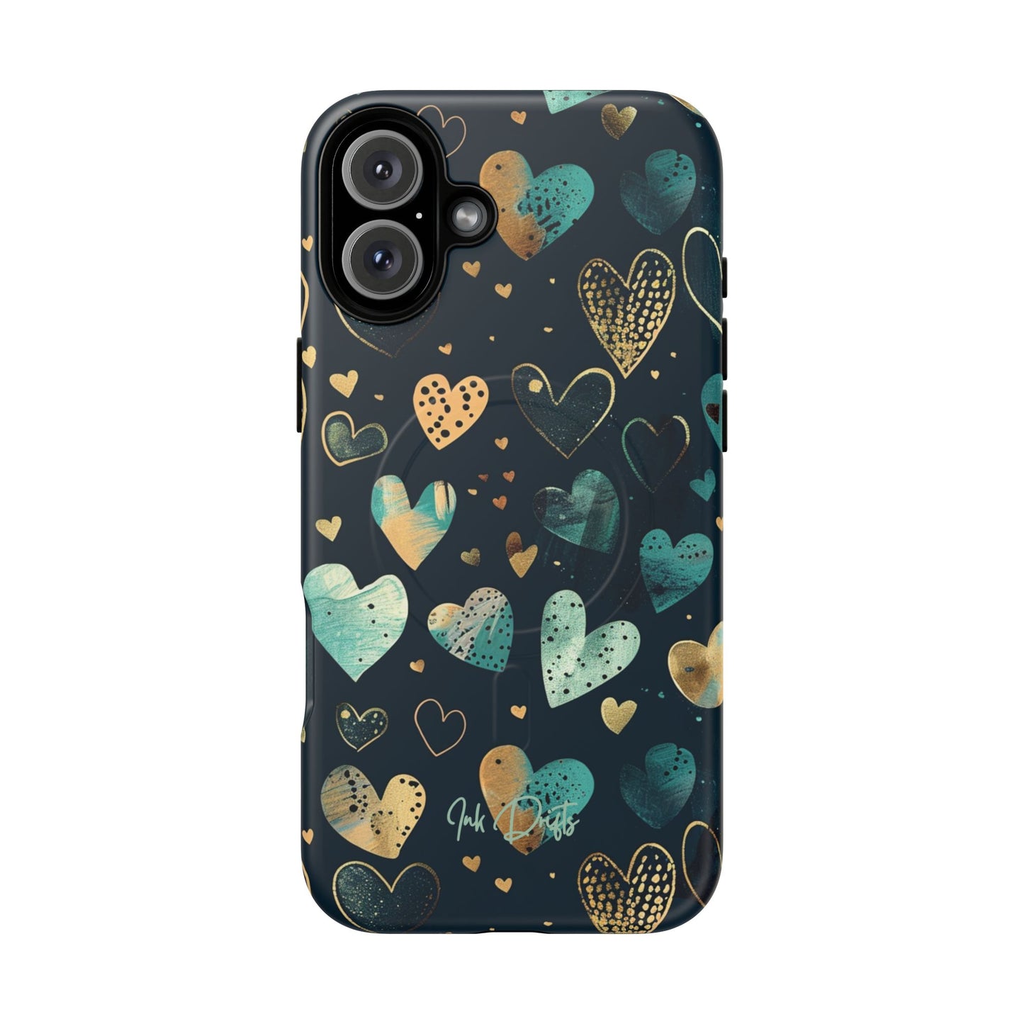 iPhone 16 Plus Matte Phone Case - Golden Hearts | MagSafe iPhone Case