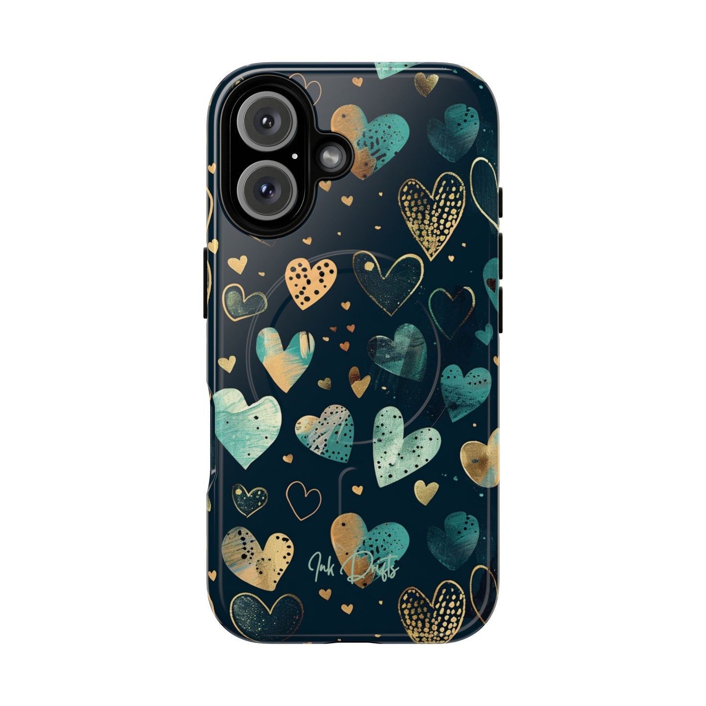 iPhone 16 Glossy Phone Case - Golden Hearts | MagSafe iPhone Case