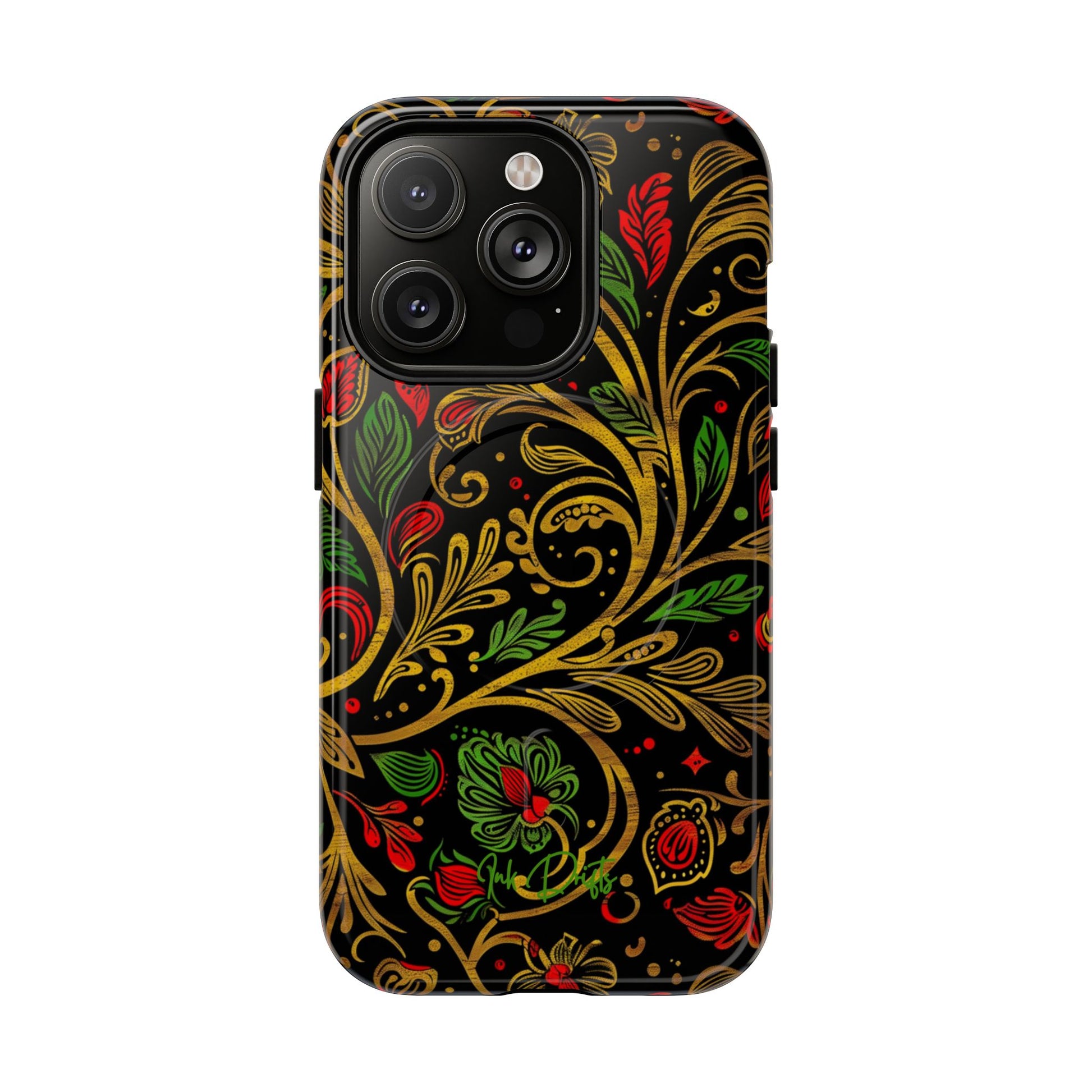 iPhone 14 Pro Glossy Phone Case - Golden Vines | MagSafe iPhone Case