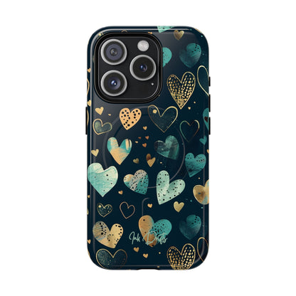 iPhone 15 Pro Glossy Phone Case - Golden Hearts | MagSafe iPhone Case