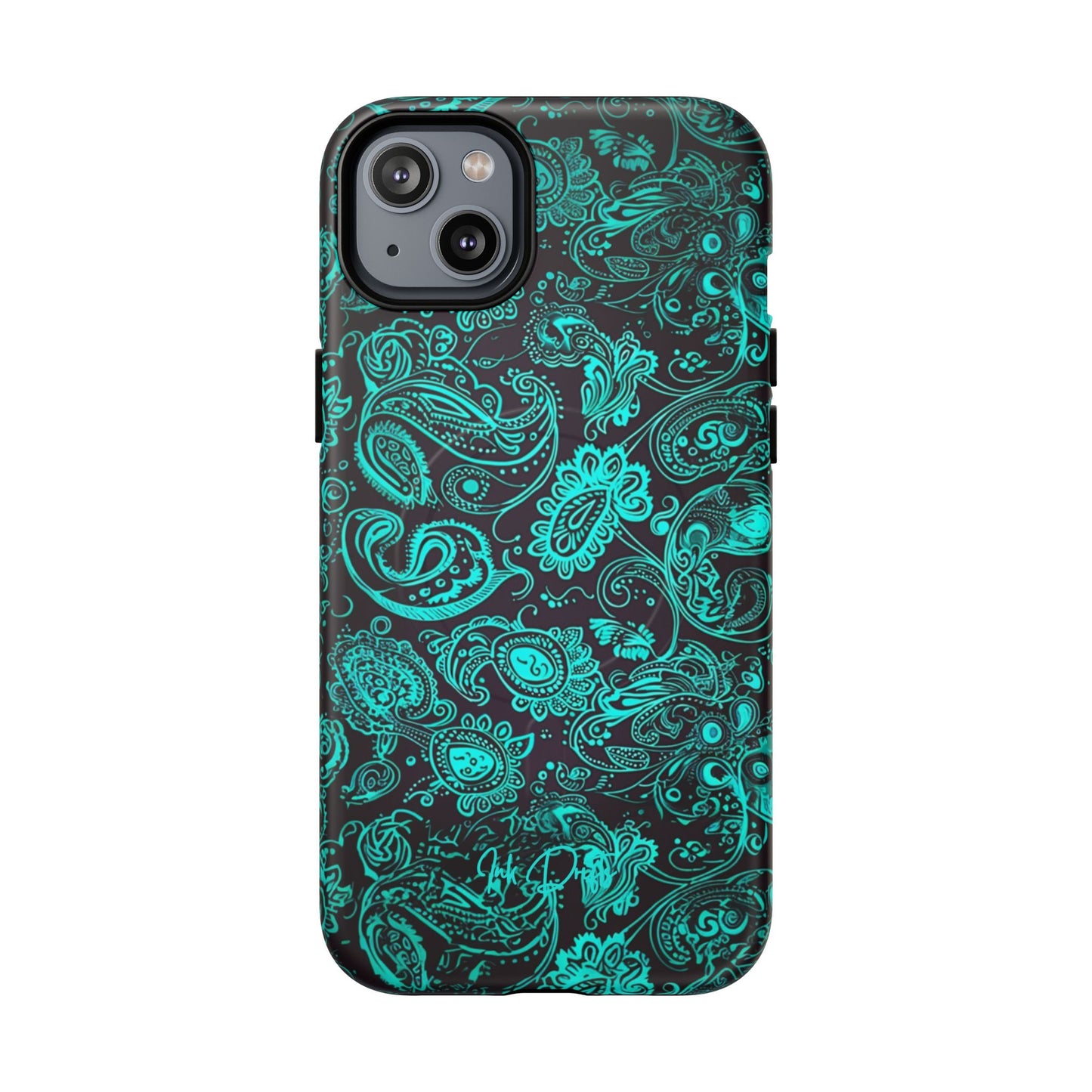 iPhone 14 Plus Matte Phone Case - Teal Paisley | MagSafe iPhone Case