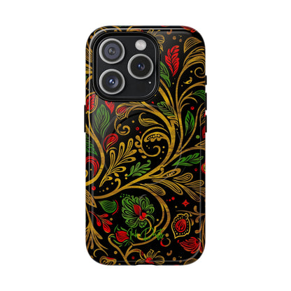 iPhone 15 Pro Glossy Phone Case - Golden Vines | MagSafe iPhone Case