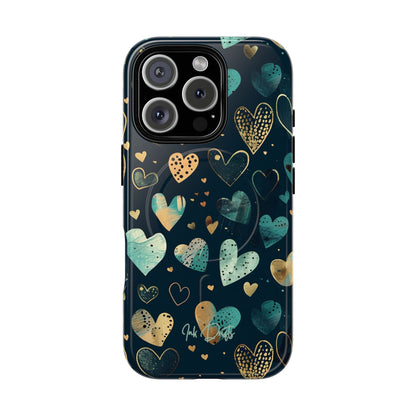 iPhone 16 Pro Glossy Phone Case - Golden Hearts | MagSafe iPhone Case