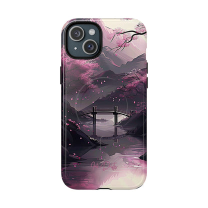 iPhone 15 Plus Glossy Phone Case - Blossom Bridge | MagSafe iPhone Case