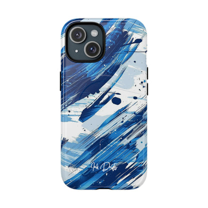 iPhone 15 Glossy Phone Case - Azure Strokes | MagSafe iPhone Case