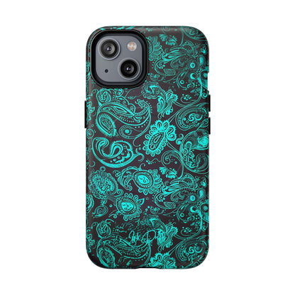 iPhone 14 Matte Phone Case - Teal Paisley | MagSafe iPhone Case