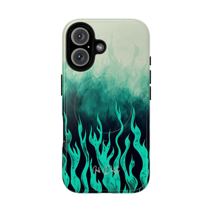 iPhone 16 Glossy Phone Case - Teal Inferno | MagSafe iPhone Case