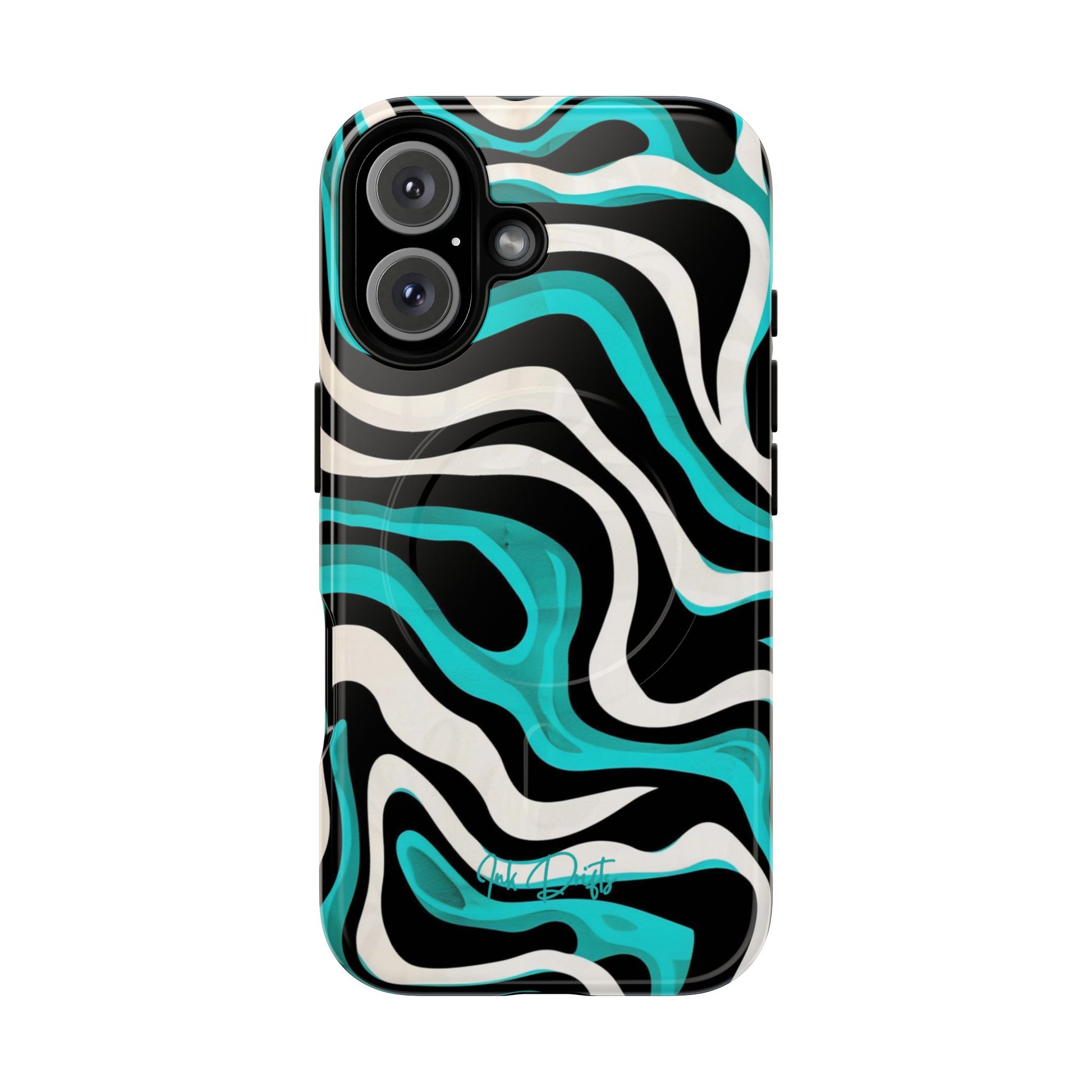 iPhone 16 Glossy Phone Case - Aqua Strata | MagSafe iPhone Case