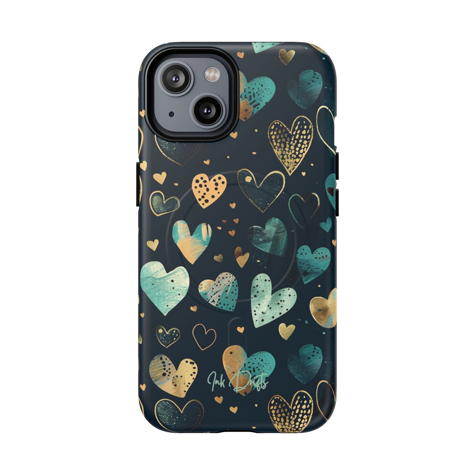 iPhone 14 Matte Phone Case - Golden Hearts | MagSafe iPhone Case