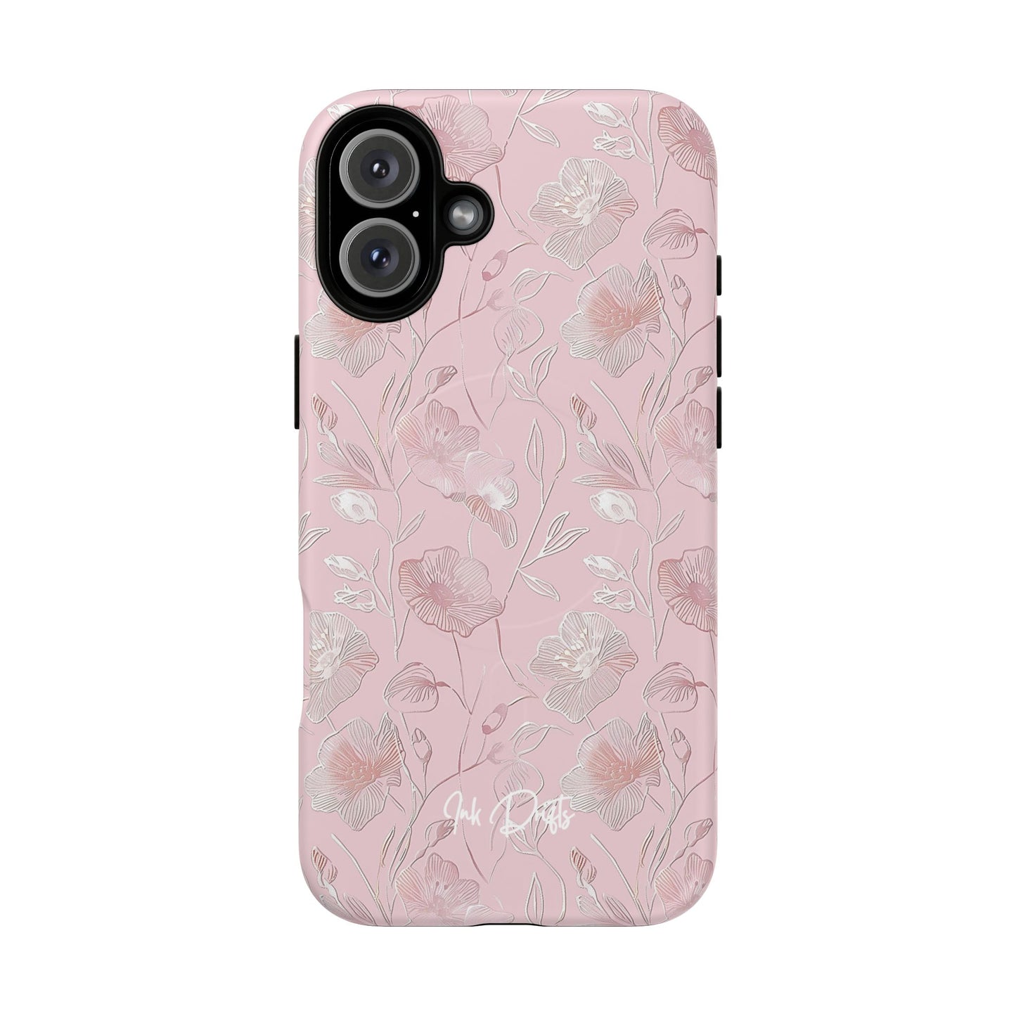 iPhone 16 Plus Matte Phone Case - Pink Flora | MagSafe iPhone Case