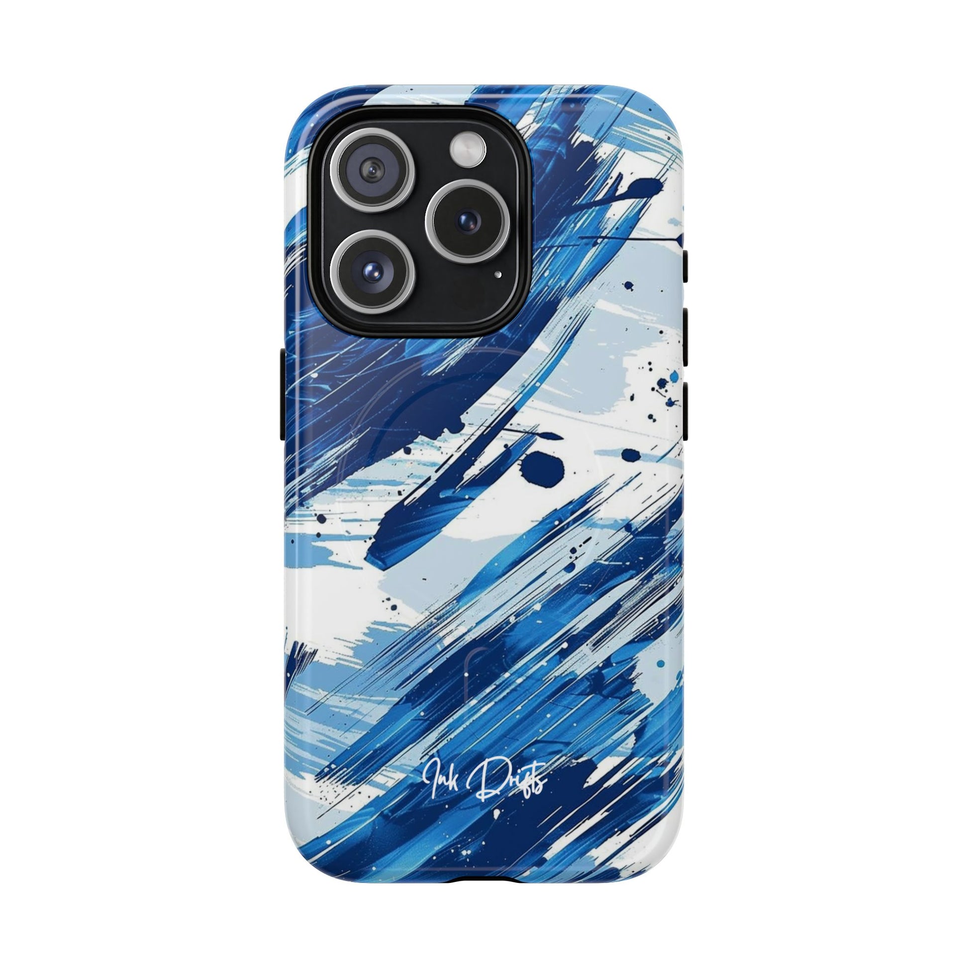 iPhone 15 Pro Glossy Phone Case - Azure Strokes | MagSafe iPhone Case