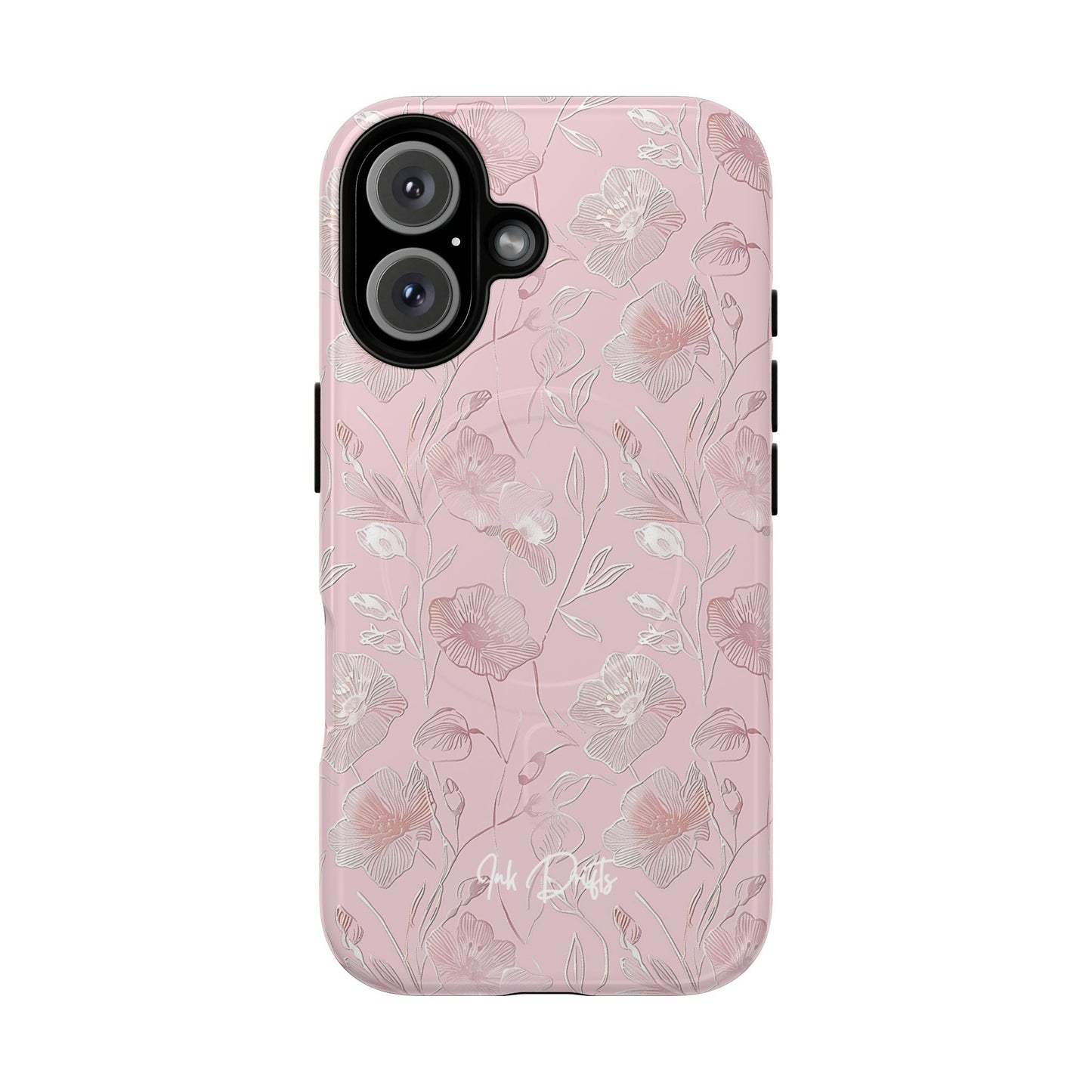 iPhone 16 Glossy Phone Case - Pink Flora | MagSafe iPhone Case