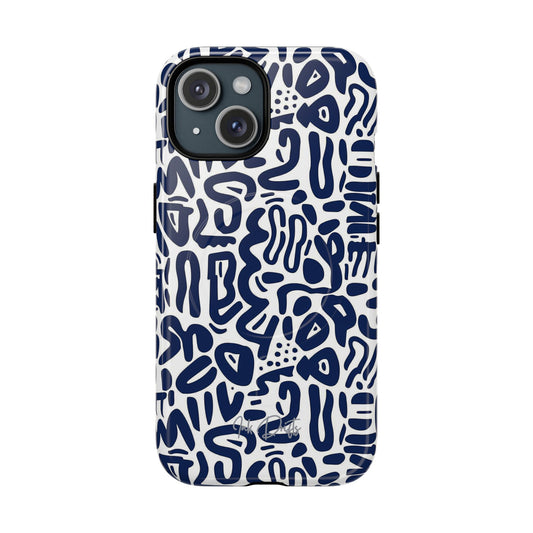 iPhone 15 Glossy Phone Case - Indigo Doodle | MagSafe iPhone Case