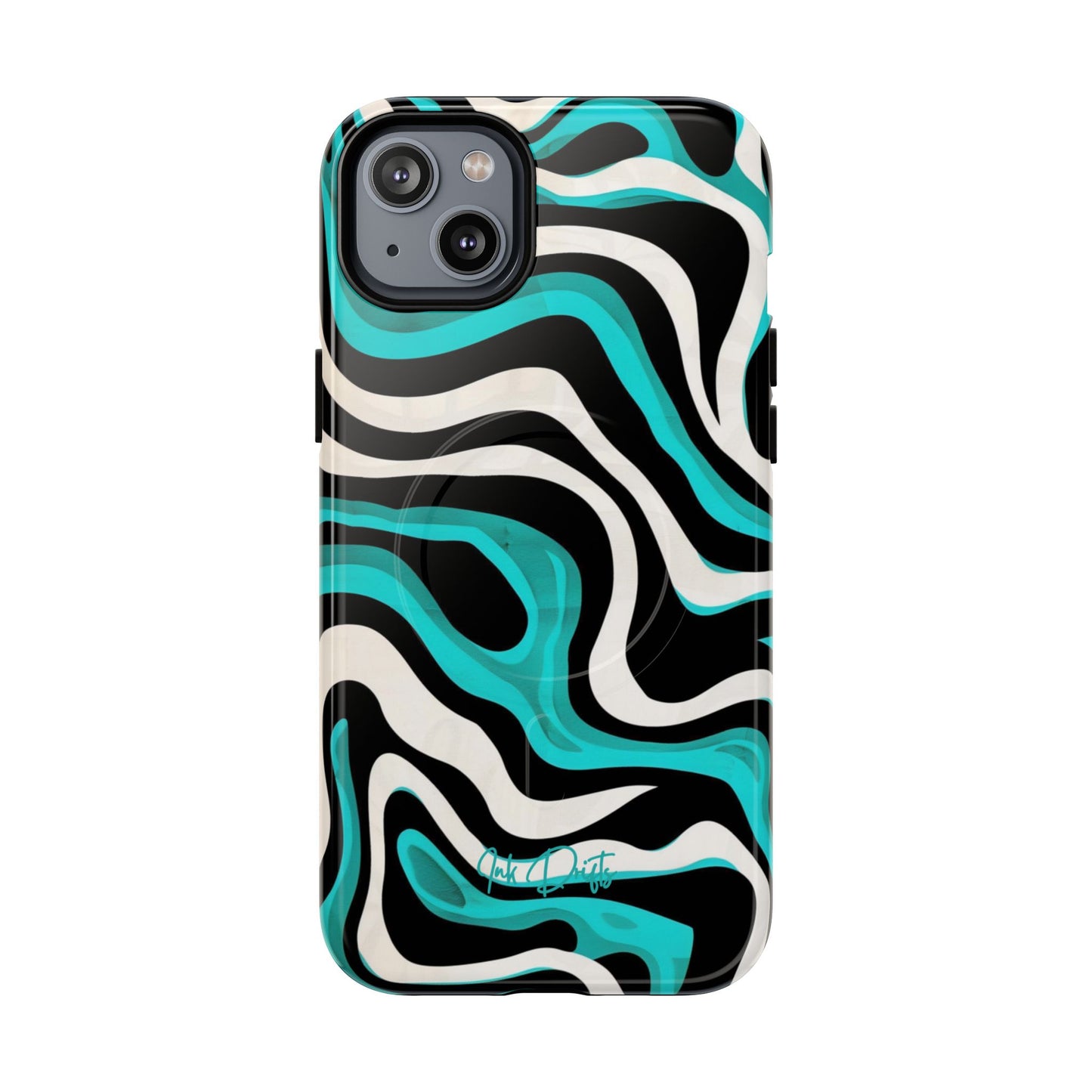 iPhone 14 Plus Glossy Phone Case - Aqua Strata | MagSafe iPhone Case