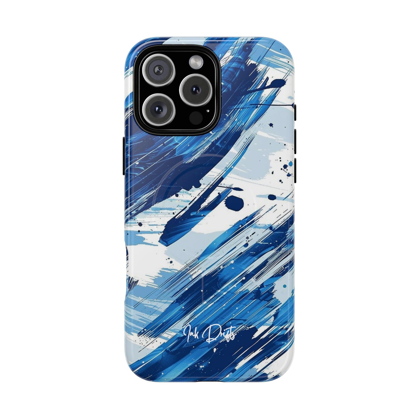 iPhone 16 Pro Max Glossy Phone Case - Azure Strokes | MagSafe iPhone Case