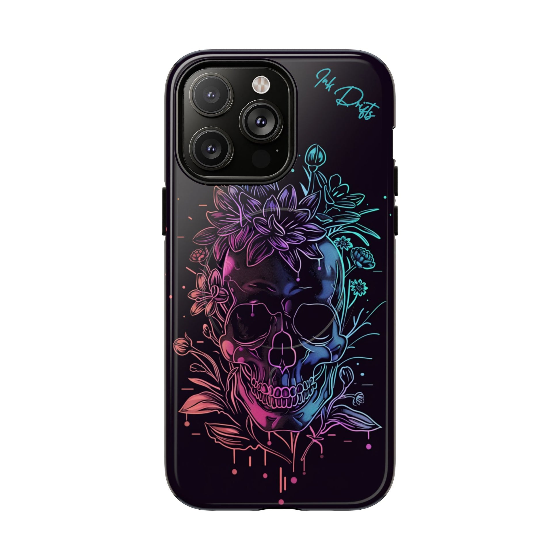 iPhone 14 Pro Max Glossy Phone Case - Neon Skull | MagSafe iPhone Case