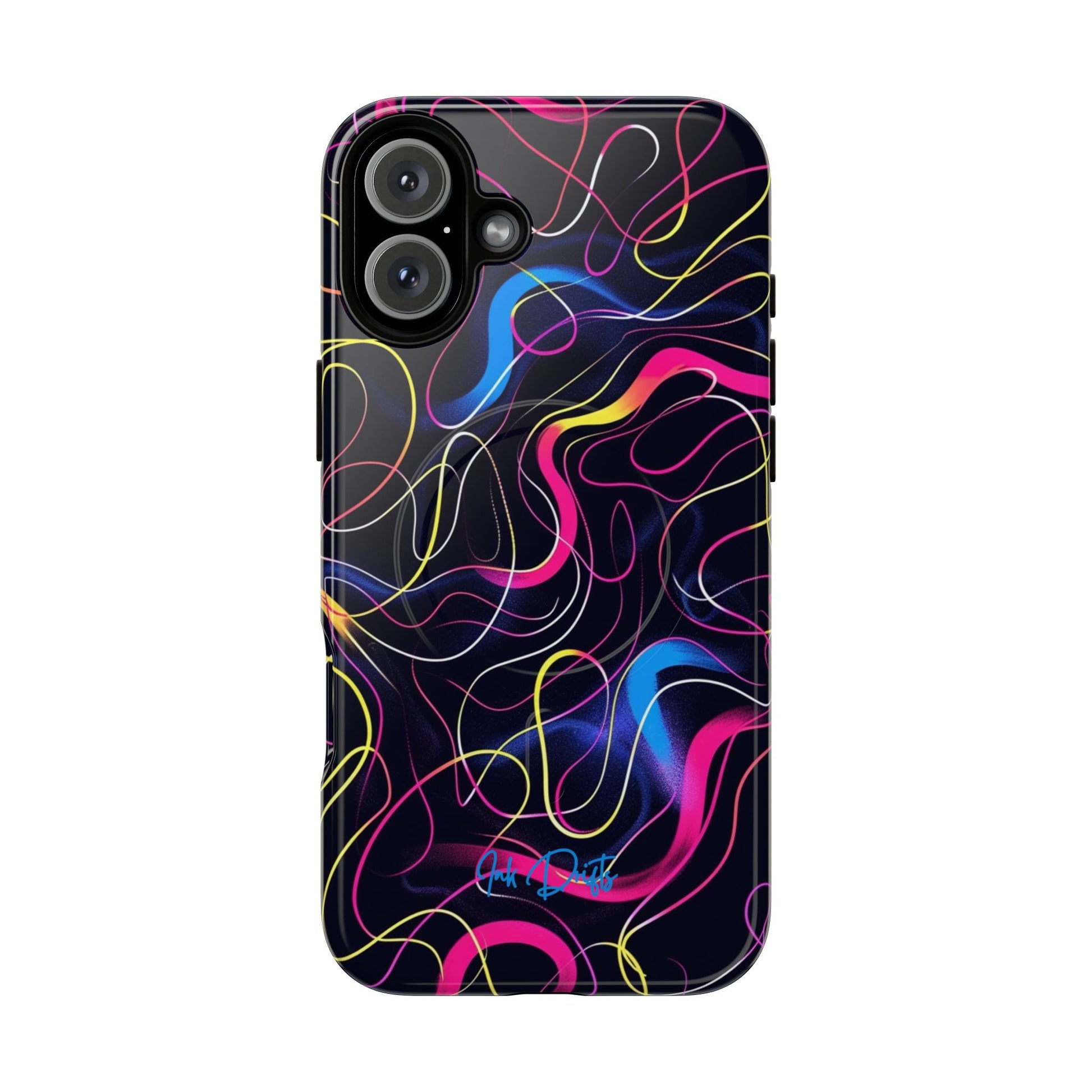 iPhone 16 Plus Glossy Phone Case - Neon Tangles | MagSafe iPhone Case