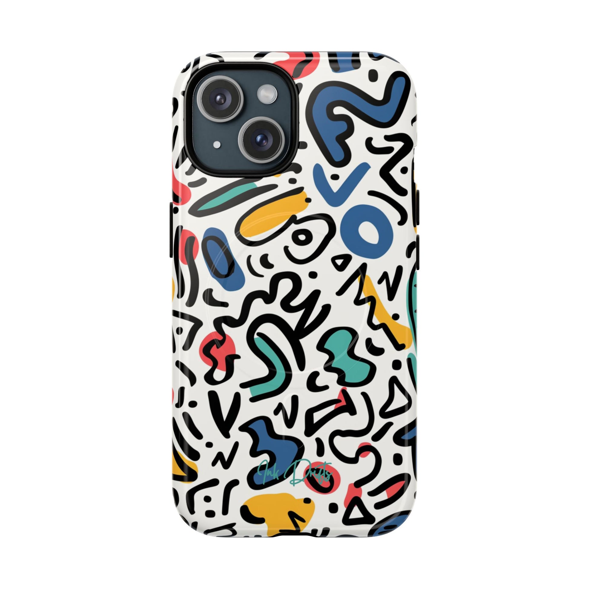 iPhone 15 Glossy Phone Case - Playful Doodles | MagSafe iPhone Case